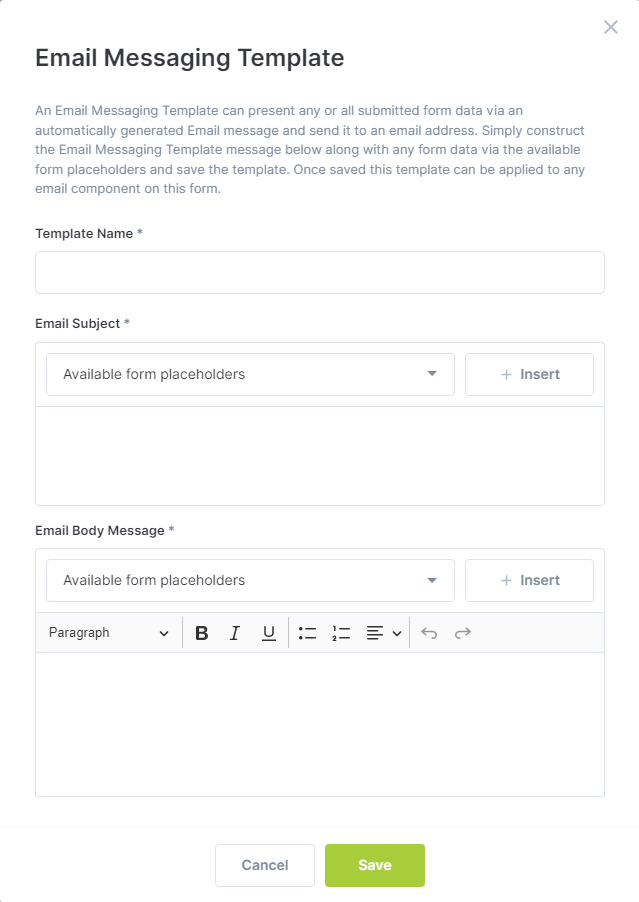 email message template modal