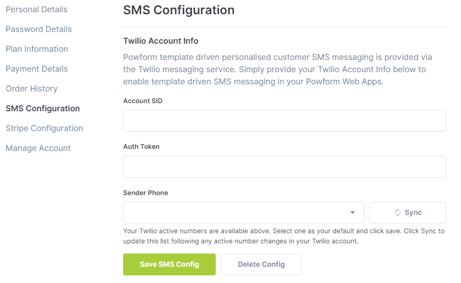sms configuration